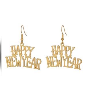 18K Gold Plated Happy New Year Drop Earrings
